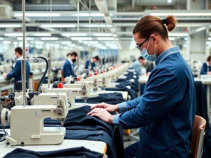 Skilled workers in garment stitching unit manufacturing pants
